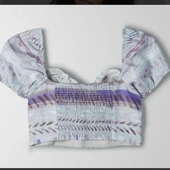 Aritzia Wilfred wander linen puff-sleeve crop top - Picture 2 of 6